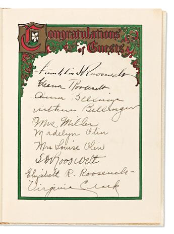 (PRESIDENTS.) Wedding book of Earl Miller (Eleanor Roosevelts bodyguard and alleged lover), signed by the Roosevelts as guests.
